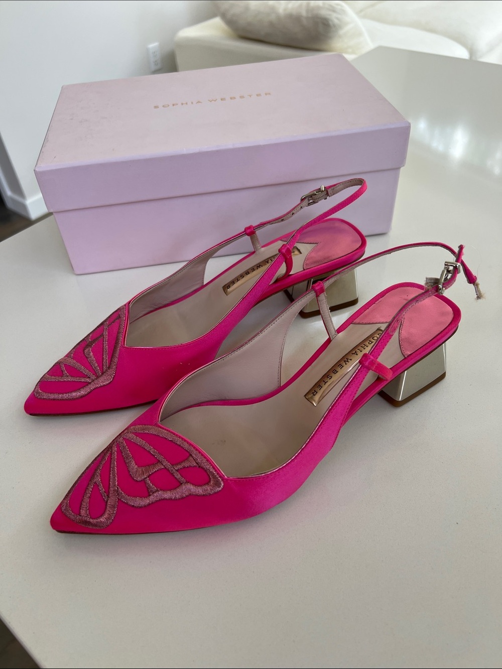 Sophia Webster butterfly low slingback pointed toe party pink pumps heels 39.5